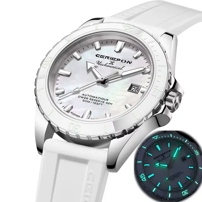 Montre automatique pour femme CERIEPON en céramique, étanche 5 ATM, avec calendrier, bracelet en cao