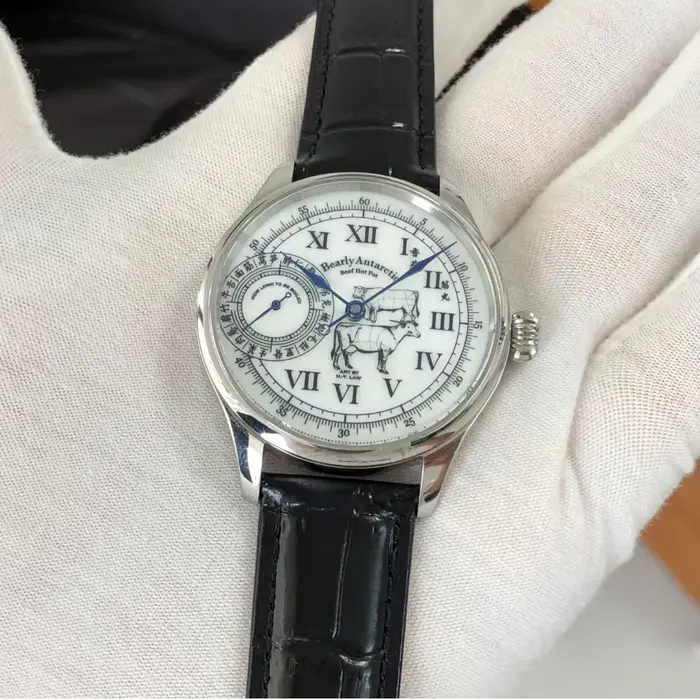 Montre mécanique GEERVO 41 mm sans logo, cadran conque, aiguilles bleues, mouvement à remontage manu