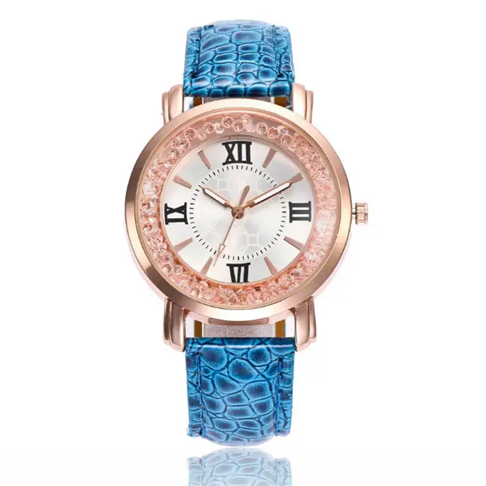 Montre-bracelet multicolore en alliage avec bracelet en cuir pour femmes élégantes et sophistiquées occasions spéciales décontractées