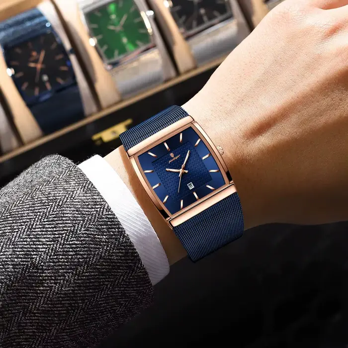 POEDAGAR Top luxe hommes montre en acier inoxydable maille Date étanche lumineux homme montre-bracel