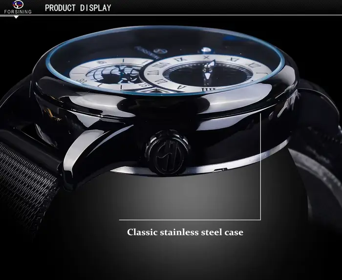 Forsining Top marque 2 yeux hommes squelette automatique montre mécanique mode Style décontracté avec maille en acier unique deuxième entraînement
