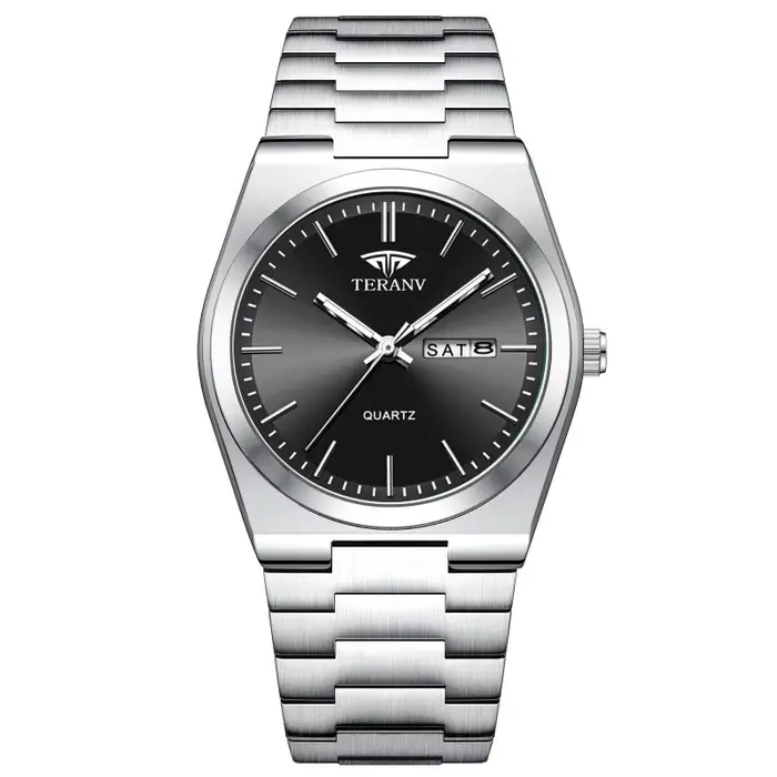 Montre pour hommes, montre à quartz de mode avec calendrier mince en acier inoxydable