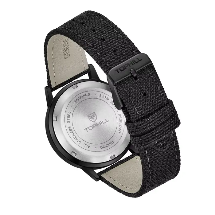 TOPHILL Montre à quartz pour homme 40 mm 1L45 Cadran mat sablé 6H Secondes sous-cadran Bracelet en cuir toile TW099G
