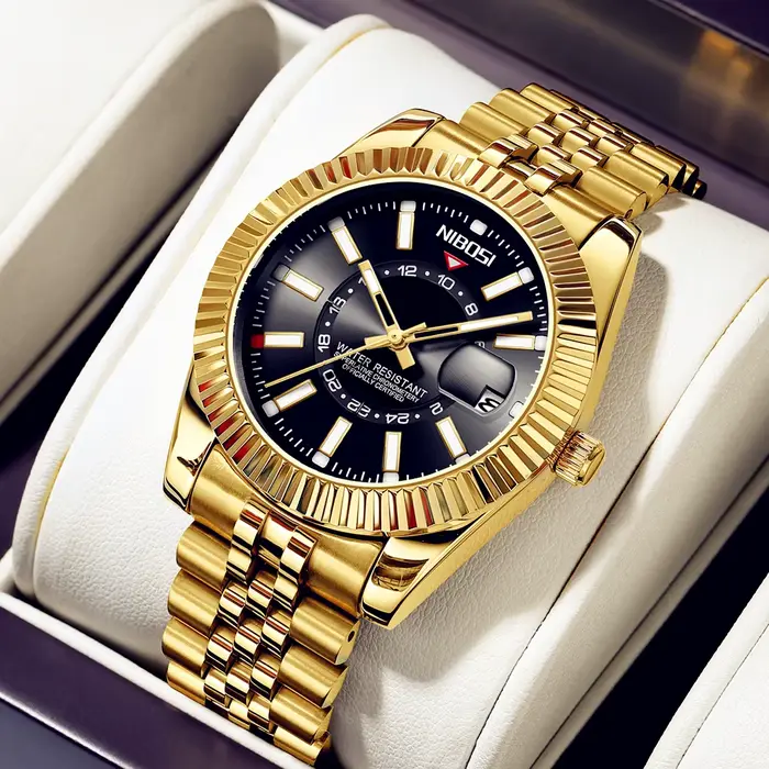 Montre NIBOSI en acier inoxydable avec fonction date et résistance à l'eau pour homme style luxueux affaires et occasions spéciales