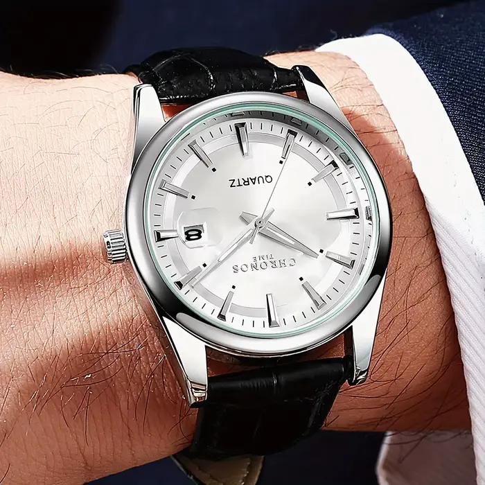 CHRONOS hommes montre-bracelet à Quartz classique avec calendrier cadran lumineux bracelet en cuir décontracté affaires loisirs montres de sport de plein air