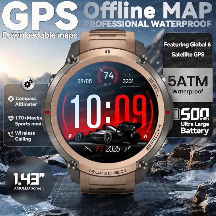 Montre connectée GPS six étoiles nouvelle génération 2026, écran AMLED 1,43 pouces, étanche 5 ATM, c