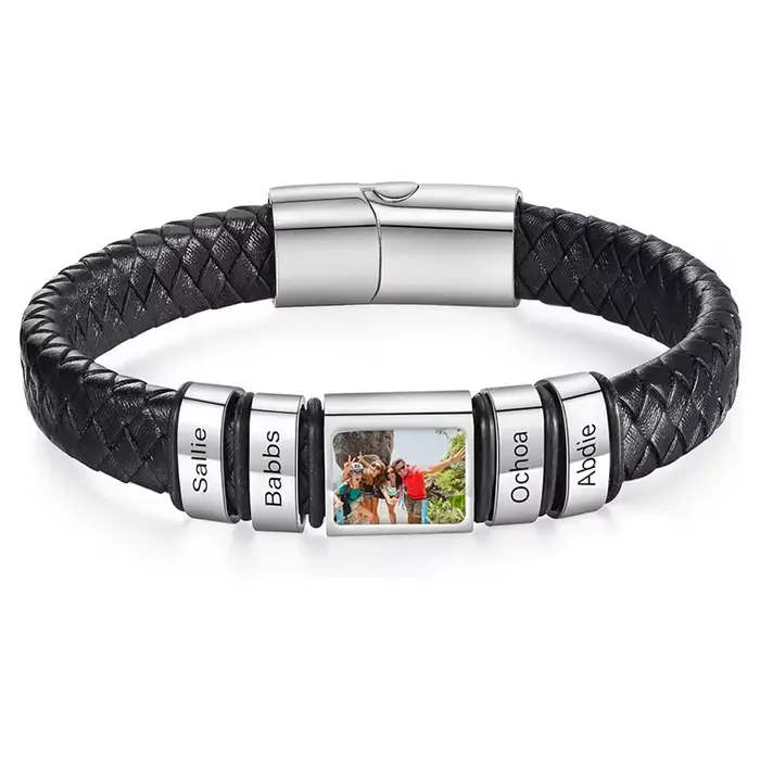 Bracelet photo personnalisé en acier inoxydable avec chaîne corde aimant fermoir pour hommes style moderne occasions spéciales