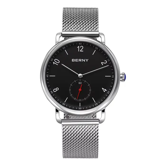 Montre à quartz BERNY pour homme, qualité supérieure, boîtier fin en acier inoxydable 316L, montre-b