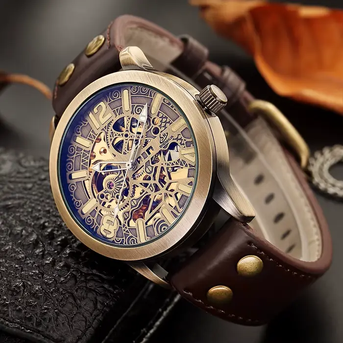 SHENHUA-Montre-Bracelet existent pour Homme, Modules en Cuivre, Horloge Mécanique, Cadran Bronze Rét