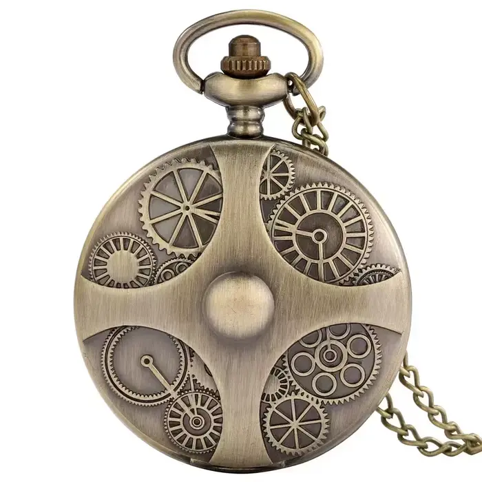 Montre de poche à Quartz pour hommes, design d'engrenage en Bronze, unisexe, mode arabe numérique, c