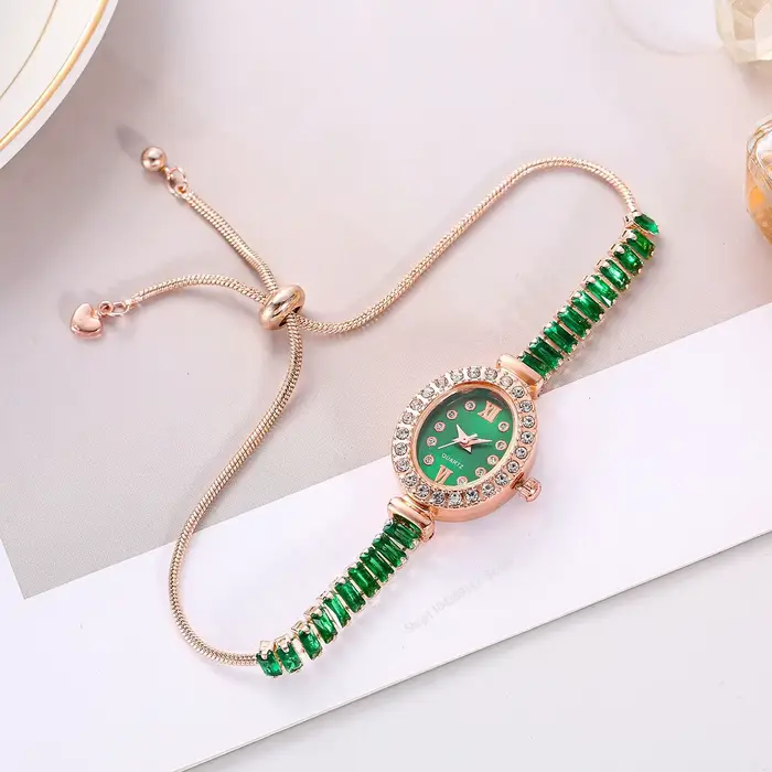 Montre de luxe en or rose avec strass pour femmes, montre-bracelet à quartz élégante pour femmes, bracelet réglable, ensemble de montres, cadeau parfait pour occasions spéciales