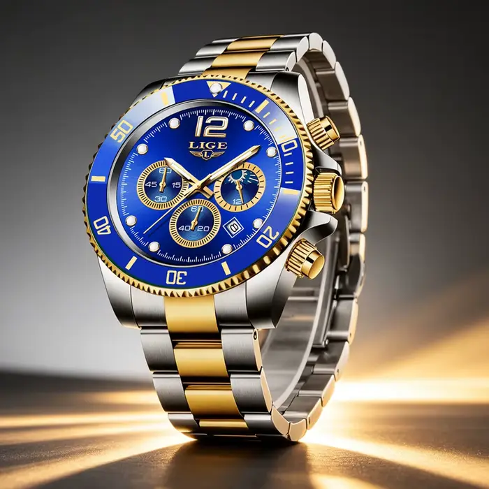 Montre homme LIGE acier inoxydable avec chronographe et résistance à l'eau pour homme occasionnels spéciaux quartz élégante à offrir