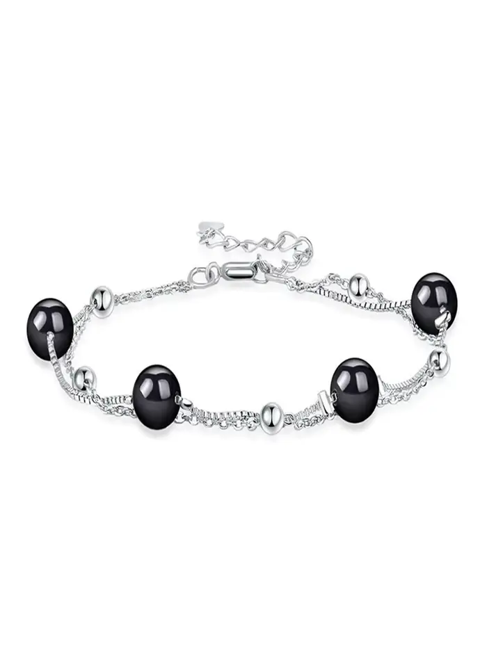 Bracelet en argent Sterling 925, Agate noire, calcédoine, or 18 carats, bijoux de fête de fiançaille