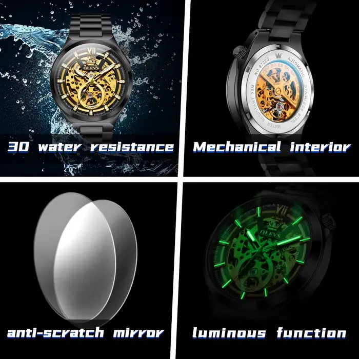 OLVES 6722 montre pour hommes Original luxe squelette automatique