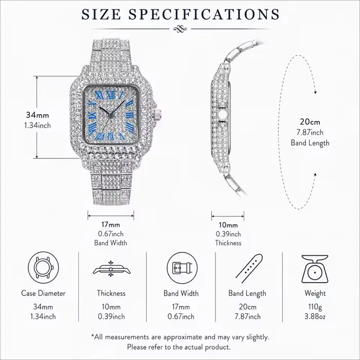 Montre carrée UNIGUET entièrement sertie de diamants pour femme