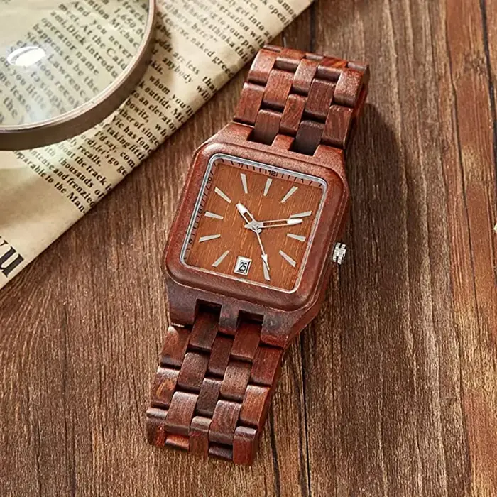 Montre homme en bois carré créative quartz élégante pour occasions spéciales montres homme mode militaire rétro quartz montres bois hommes affaires exquis cadeau homme