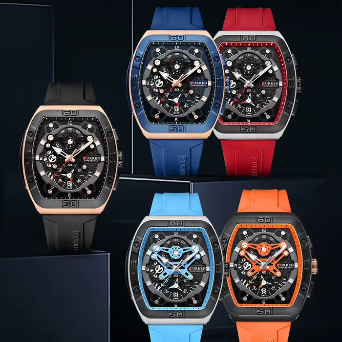 Montre Curren Unique Tonneau Stylish avec Cadran Grand et Bracelet en Silicone Pour Femmes Occasions Spéciales