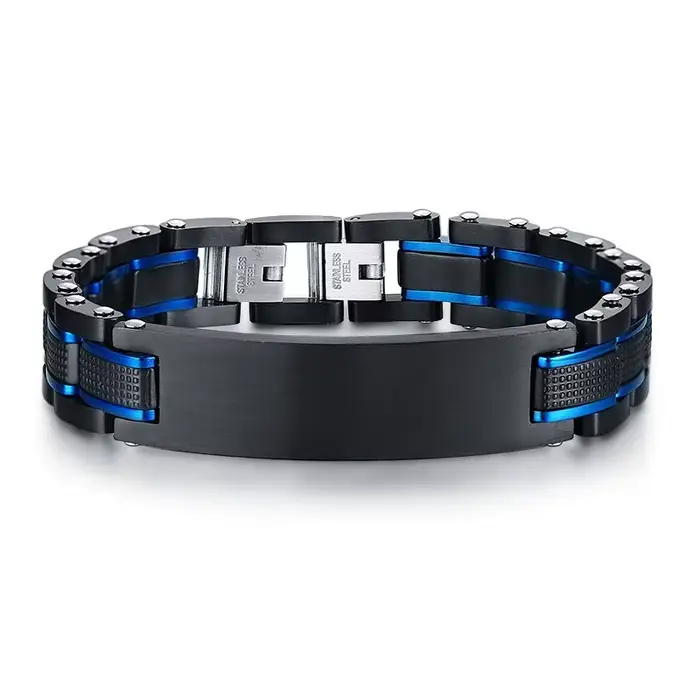 Bracelet Vintage personnalisé pour hommes, Punk lourd, acier inoxydable, bleu, noir, gravure gratuit