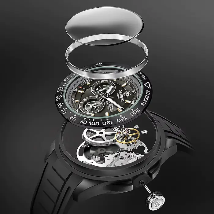 Montre mécanique automatique deesio en fibre de carbone avec cadran lumineux résistant à l'eau pour hommes occasions spéciales