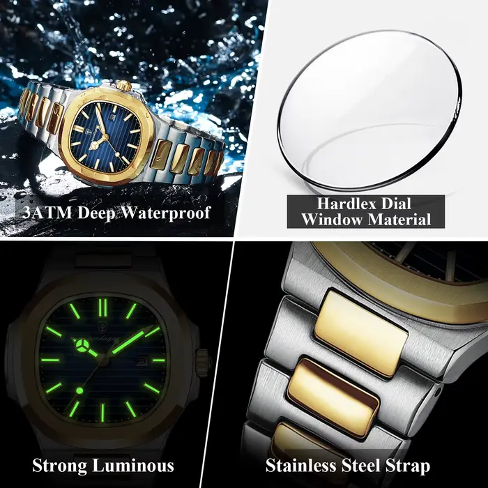 POEDAGAR montre carrée de luxe pour femme étanche lumineux Date dames