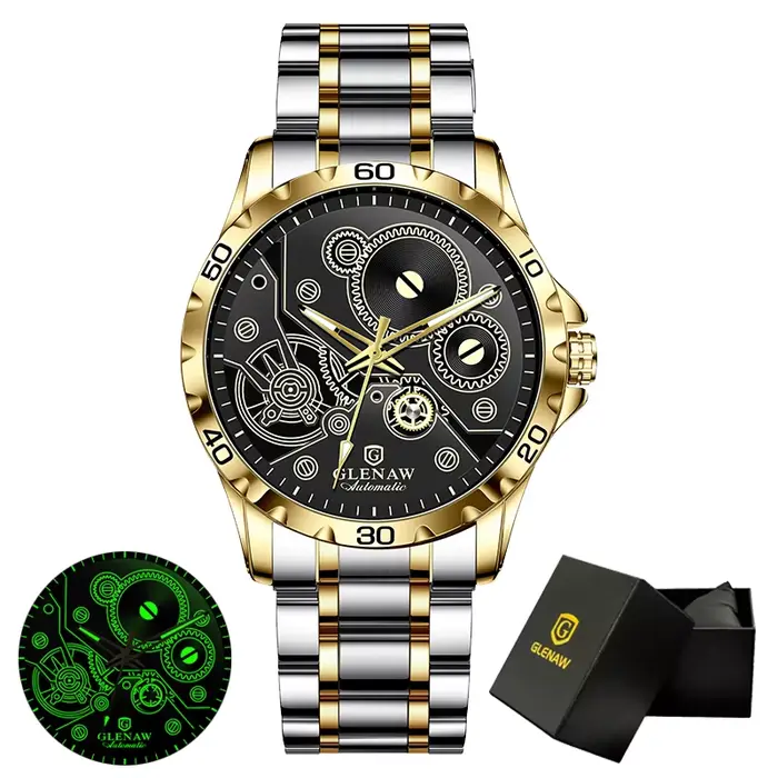 2025 nouvelles montres Glenaw engrenage mécanique tout Design lumineux Style en acier inoxydable mon