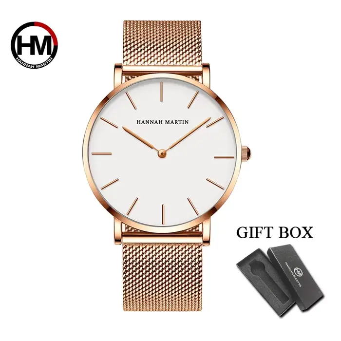 Montre à quartz simple de marque HANNAH MARTIN TOP, pour hommes, ultra-fine, mouvement japonais, des