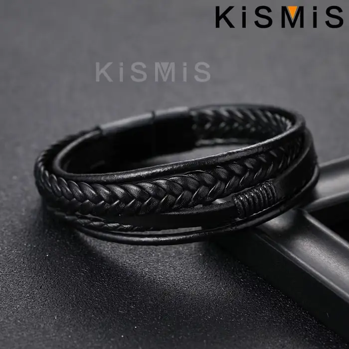 Bracelet en cuir tissé multicouche pour hommes