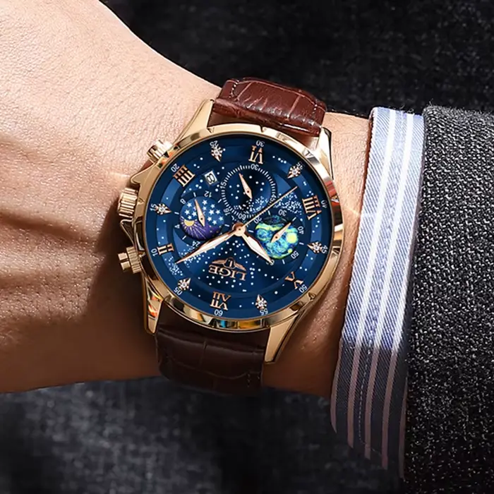 Montre à quartz en cuir étanche pour homme