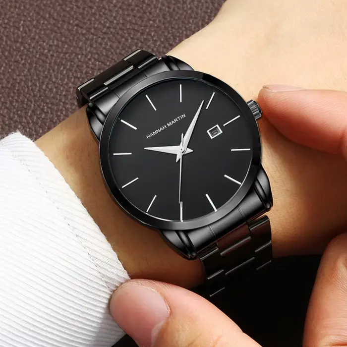 Hannah Martin montre en acier inoxydable pour hommes mode affaires Style noir