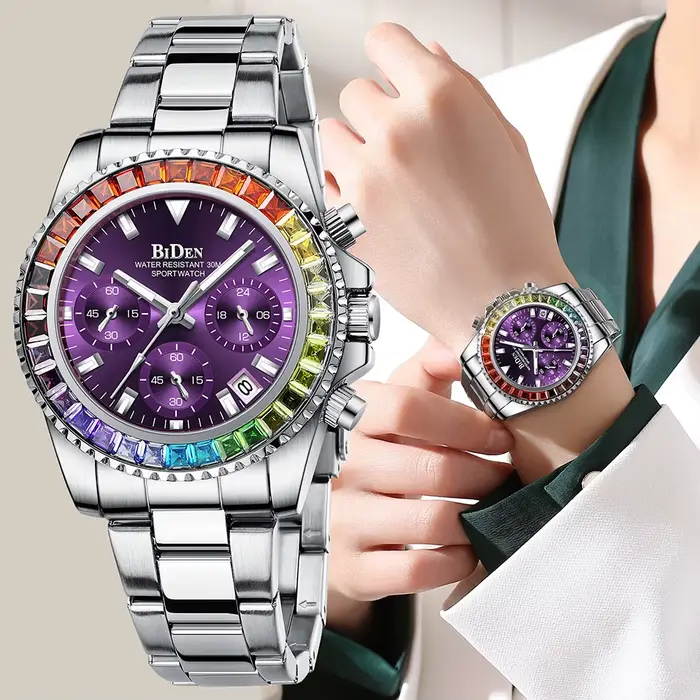 Montre-bracelet en acier inoxydable argenté pour femme