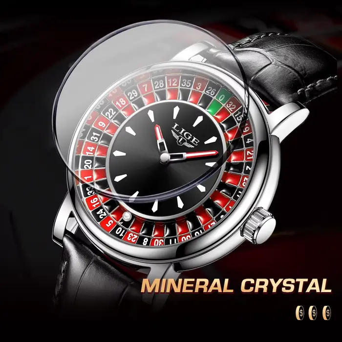 Montre homme LIGE Quartz créative Roulette jeu conception cuir décontracté étanche pour hommes aventuriers occasions spéciales