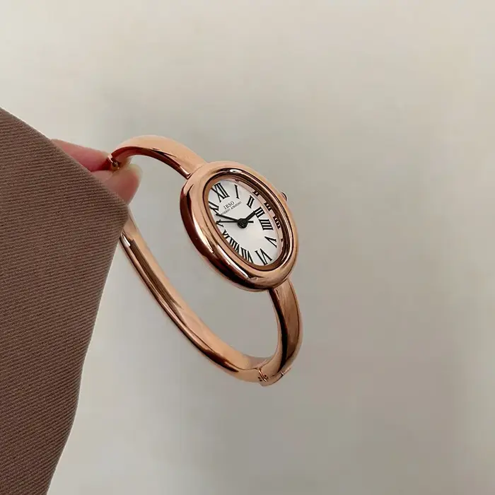 Montre élégante pour femme avec bracelet en alliage, mouvement quartz, cadran ovale, pour occasions spéciales et tous les jours