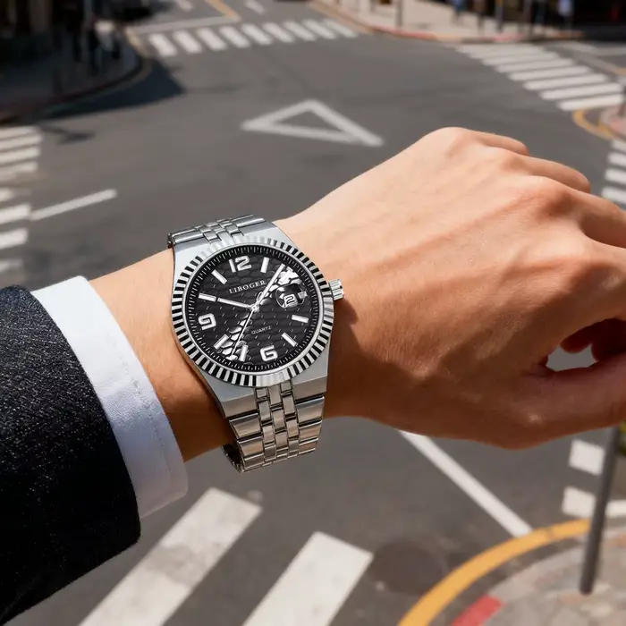 Ensemble de montre-bracelet à quartz ronde élégante et tendance pour hommes – Idéal pour un usage quotidien