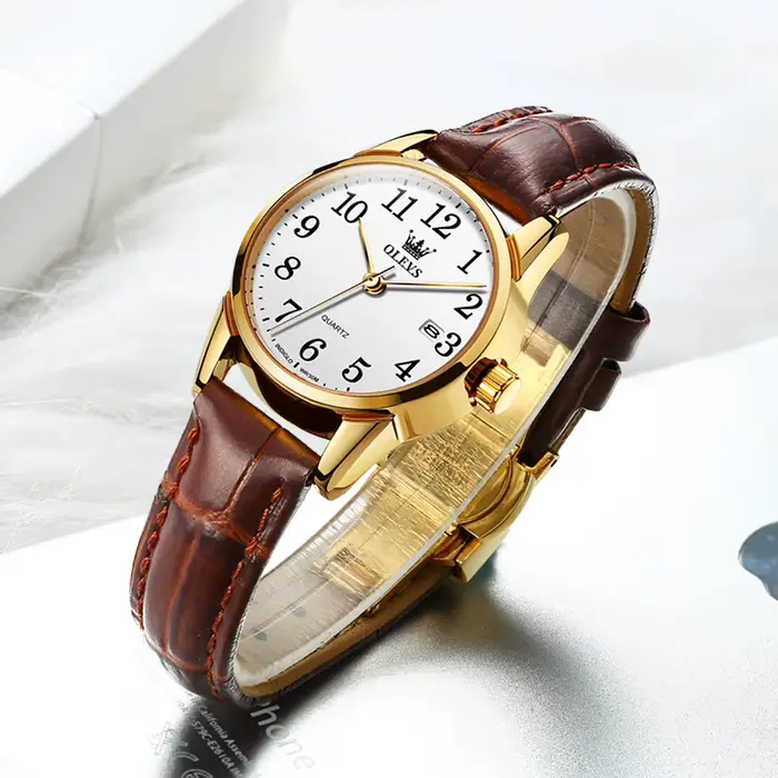 Montre OLEVS Quartz Sport Résistante à L'eau Bracelet Cuir Pour Hommes Femmes Occasions Spéciales