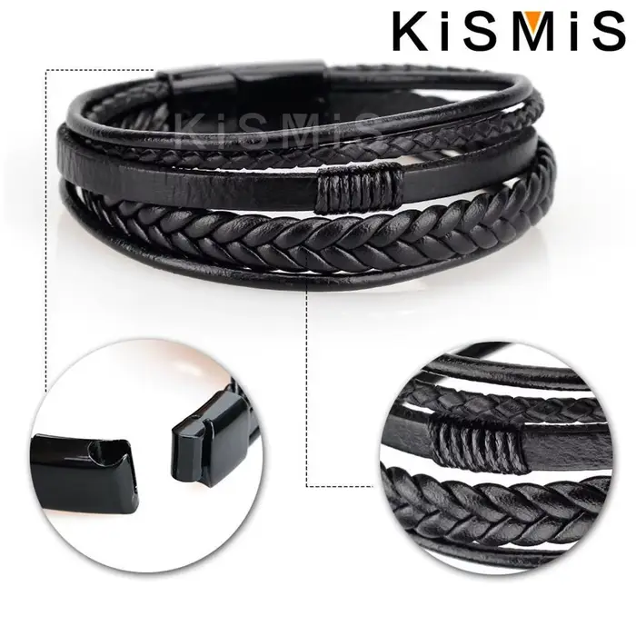 Bracelet en cuir tissé multicouche pour hommes