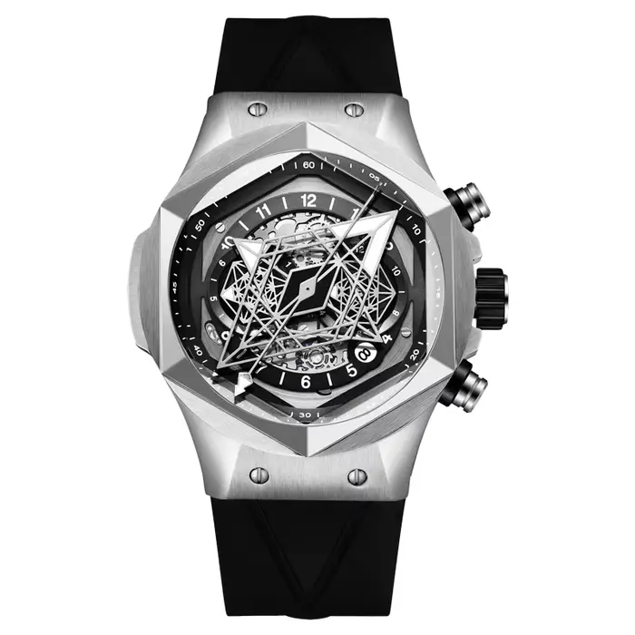 Montre automatique HANBORO édition limitée avec lunette hexagonale en acier et bracelet en caoutchouc pour homme occasions spéciales