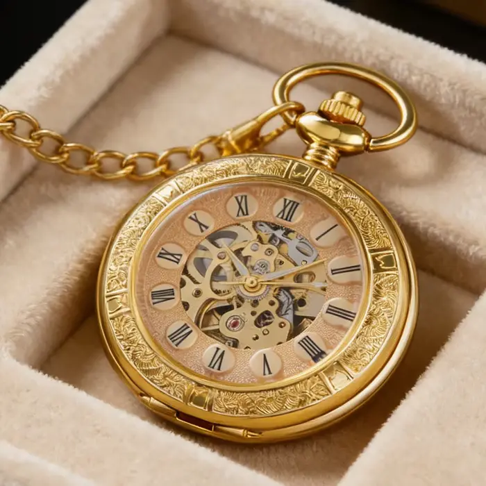 Montre de poche mécanique de luxe dorée pour homme