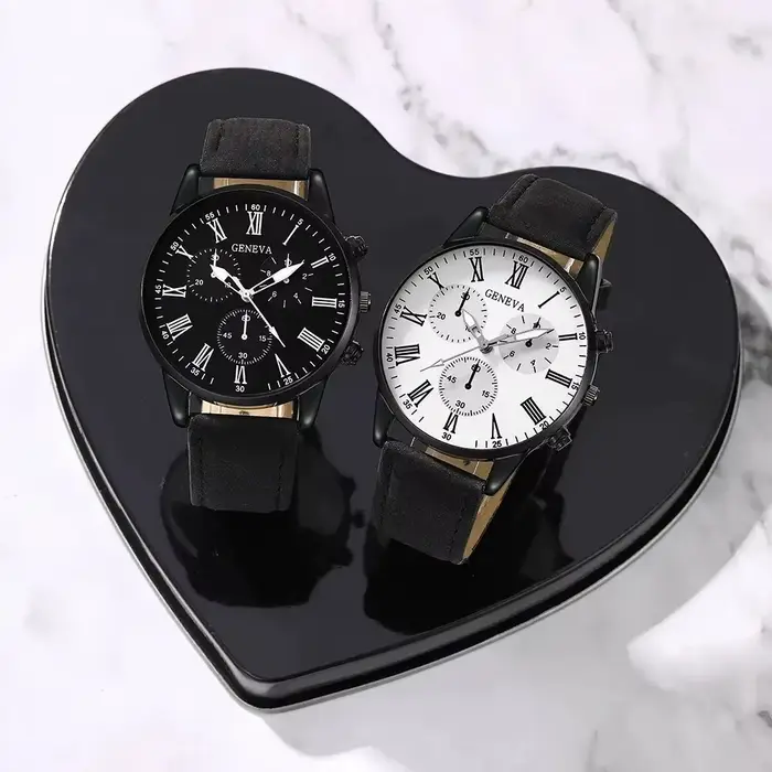 Ensemble de 1/2 montres en cuir décontractées pour couple