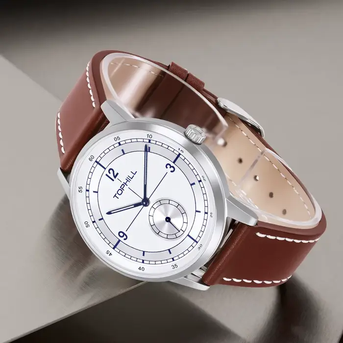 Montre à quartz pour homme TOPHILL Miyota 1L45 40 mm, bracelet en cuir, style rétro, lumineuse, avec sous-cadran des secondes à 6 heures, étanche 5 bars, Reloj TW098G