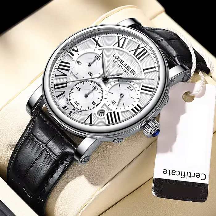 Mode montres pour hommes de luxe bracelet en cuir véritable quartz montre