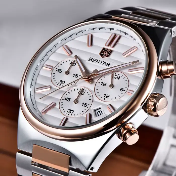 EBNYAR nouveau 5214 chronographe 42mm montre à Quartz en acier inoxydable étanche montres pour hommes haut de gamme montre-bracelet cadeau reloj hombre