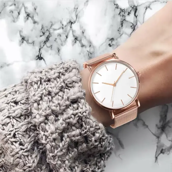 Top marque femmes montres de luxe en métal maille Simple