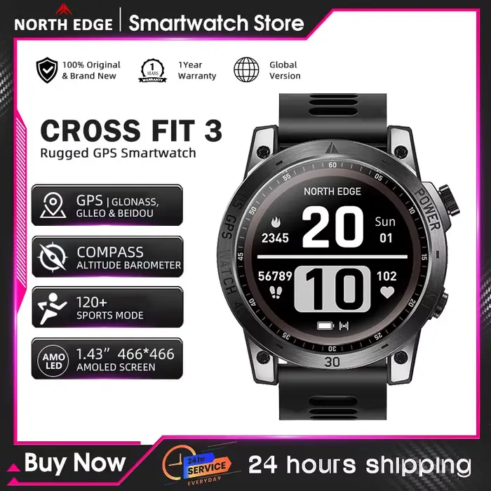 NORTH EDGE Nouvelles montres GPS pour hommes Montre intelligente de sport Écran AMOLED HD 50M ATM Al