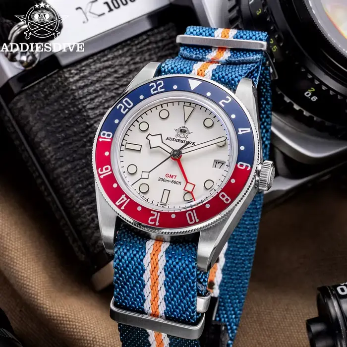 Montre GMT Addiesdive résistante à l'eau pour hommes occasionnels sportifs et affaires