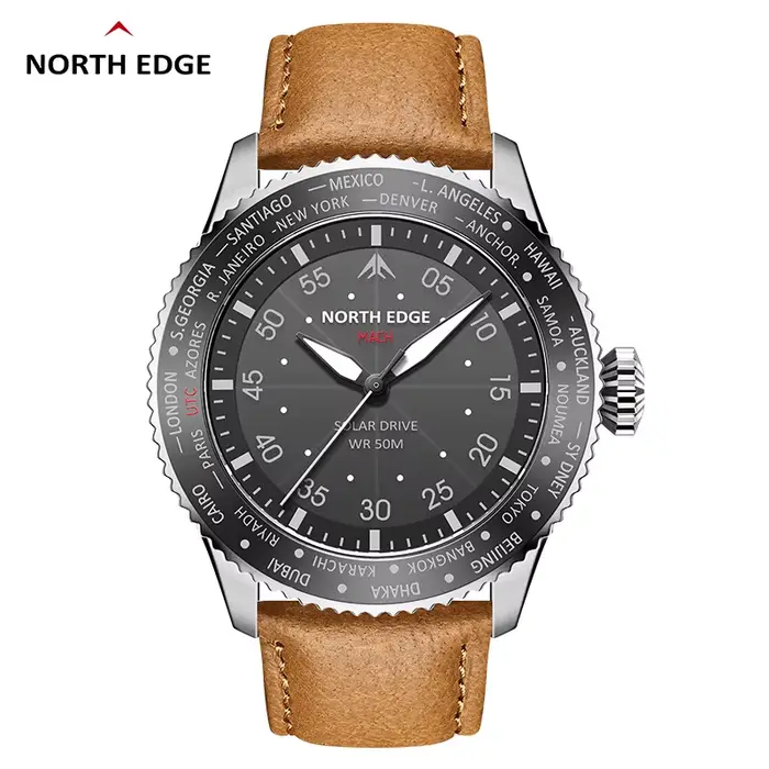 Montre à quartz cinétique légère, montre tactique d'extérieur, boîtier en alliage, diamètre 43 mm, épaisseur 14 mm, bracelet en nylon, étanche jusqu'à 50 mètres
