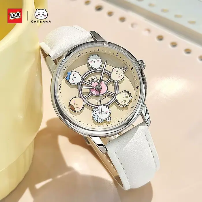 Montre à quartz lumineuse pour étudiante, motif dessin animé ChiiKawa Carousel Co-branded, mignonne 