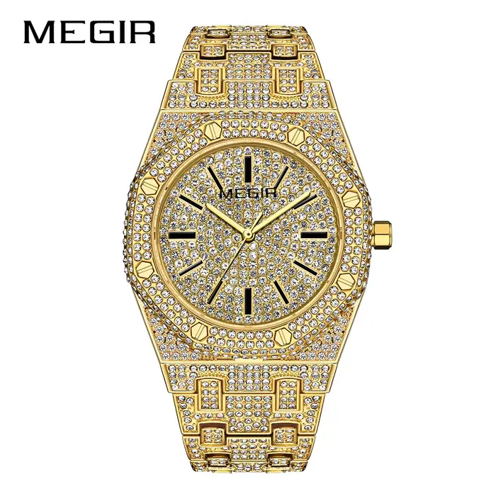 Montre à quartz carrée entièrement sertie de diamants pour hommes et femmes, bracelet en acier inoxy
