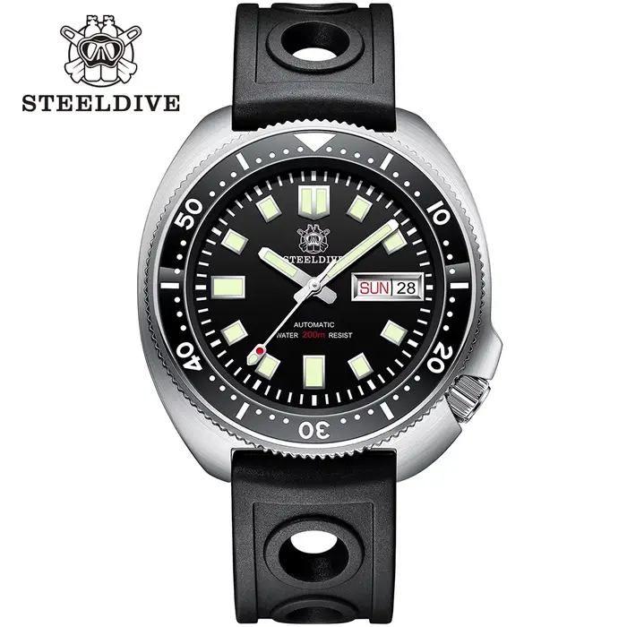 Montres de plongée automatiques STEELDIVE SD1970W, boîtier en acier de 44 mm, cadran vert, lunette e