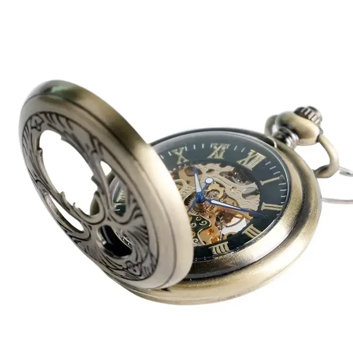 Montre de poche mécanique classique en Bronze pour hommes et femmes