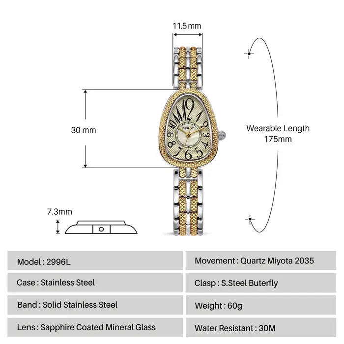 Montre en forme de serpent pour femmes avec mouvement à quartz Miyota 2035, bracelet en acier inoxydable, résistance à l'eau 3 bars, cadeau de luxe pour occasions spéciales